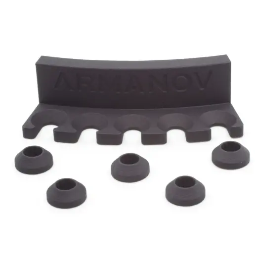 Držák pro 5 trubiček na sběr zápalek (pickup tubes). Určeno k uchycení na podavače nábojnic Dillon.